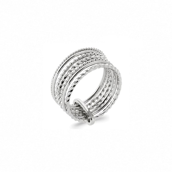 Bague semainier sept anneaux en argent 925 - SOFIA - Bague large