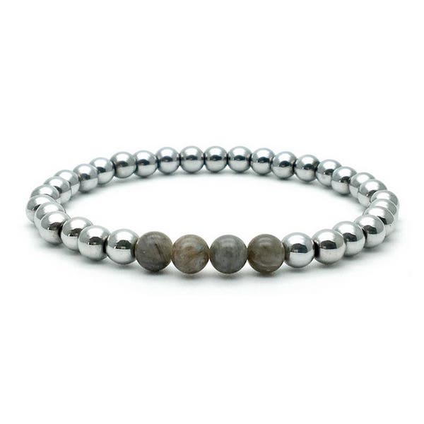 Superbe Bracelet Kaprici 6mm en Perles Hématite argentés et Labradorite - Pour homme ou Femme