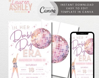 Modificabile nel suo invito dell&#39;era a due cifre, invito delle epoche, invito Taylor, invito di compleanno delle ragazze, modello Canva, invito delle epoche Taylor