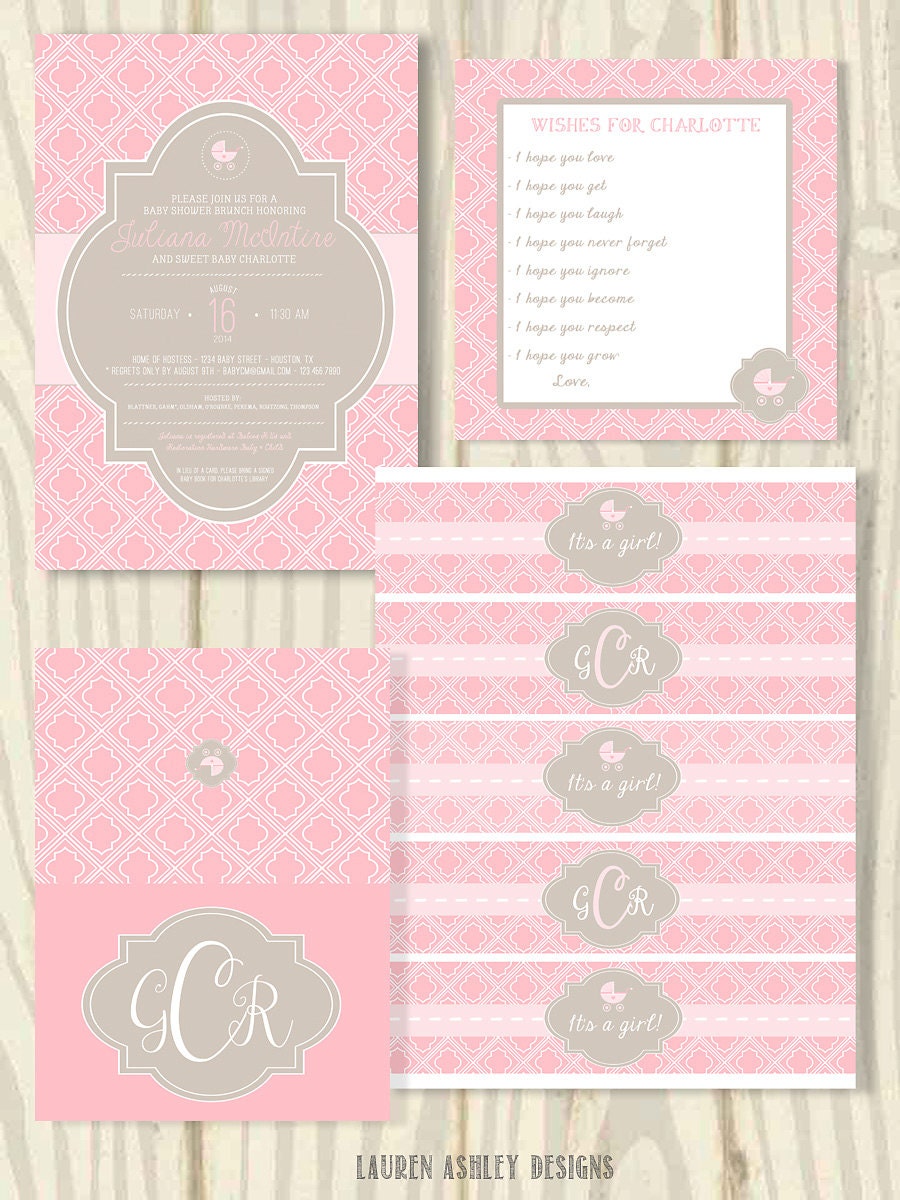 Pink Quatrefoil Girl Baby Shower PARTY PACK Etsy