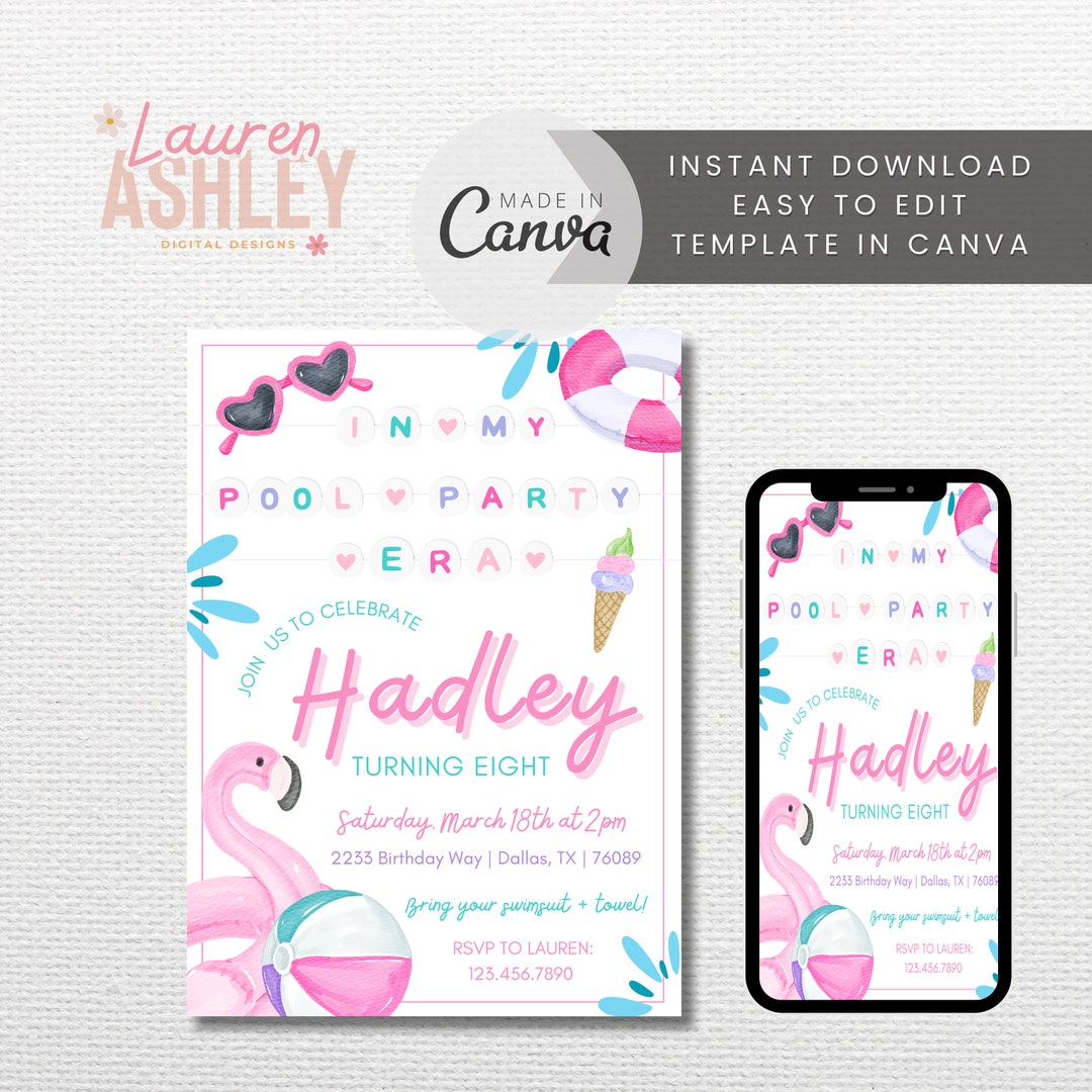 Editable Pool Party Invitation, in My Pool Party Era Invitation, Swim ...