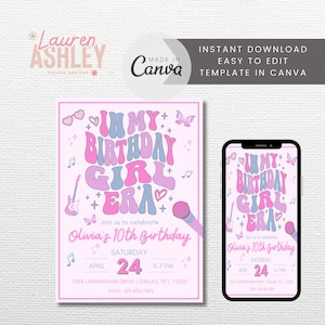 Editable In My Birthday Girl Era Invitation, Eras Invitation, Birthday Era Invitation, Taylor Invite, Taylor Eras Invite, Canva Template