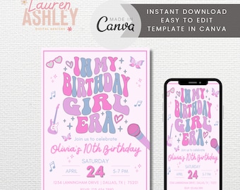 Editable In My Birthday Girl Era Invitation, Eras Invitation, Birthday Era Invitation, Taylor Invite, Taylor Eras Invite, Canva Template