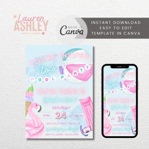 Editable Pool Party Invitation, Swim Party Invite, Summer Pool Party Invite, Friendship Bracelet Invite, Taylor Invite