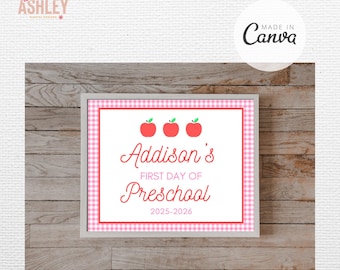 Editable First Day of School Sign, Watercolor Apple Design (Digital Download)