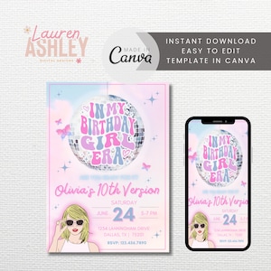 Editable In My Birthday Girl Era Invitation, Eras Invitation, Birthday Era Invitation, Taylor Invite, Taylor Eras Invite, Canva Template