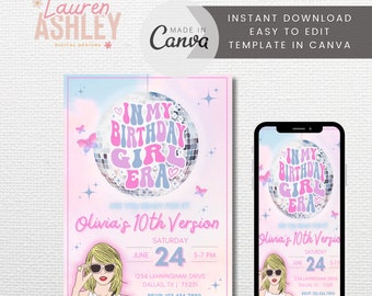 Editable In My Birthday Girl Era Invitation, Eras Invitation, Birthday Era Invitation, Taylor Invite, Taylor Eras Invite, Canva Template