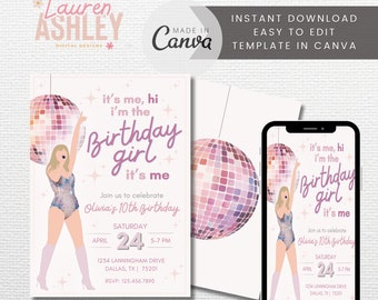 Editable It's Me Hi I'm the Birthday Girl Invitation, Birthday Era Invite, Taylor Eras Invite, Taylor Birthday, Taylor Invite