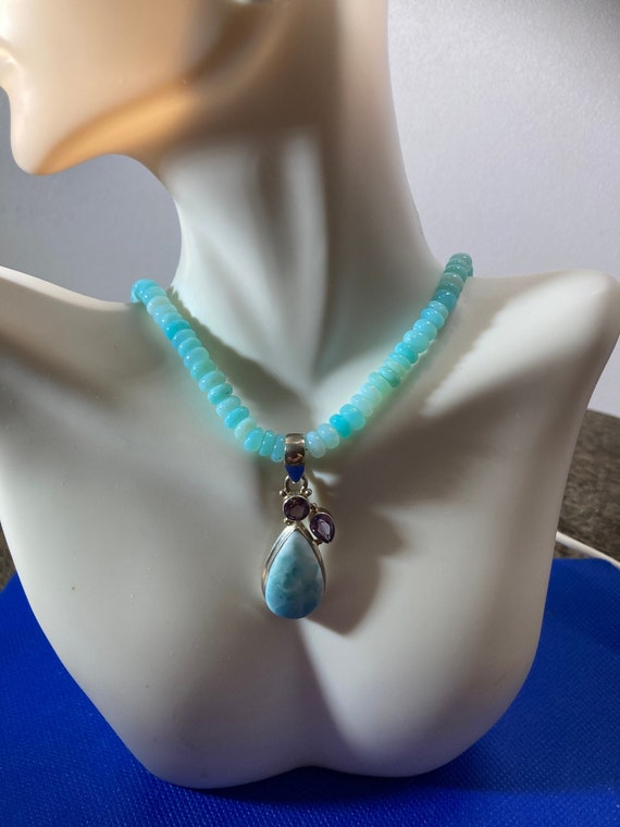 Larimar choker necklace with amethyst highlights … - image 1