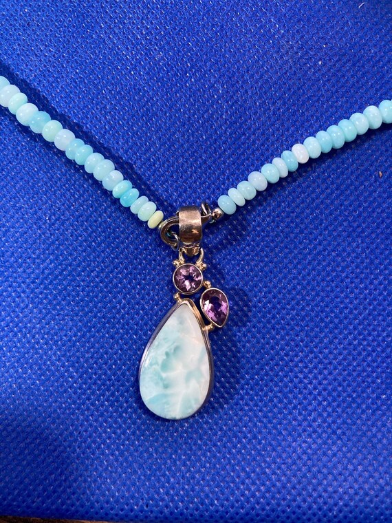 Larimar choker necklace with amethyst highlights … - image 3