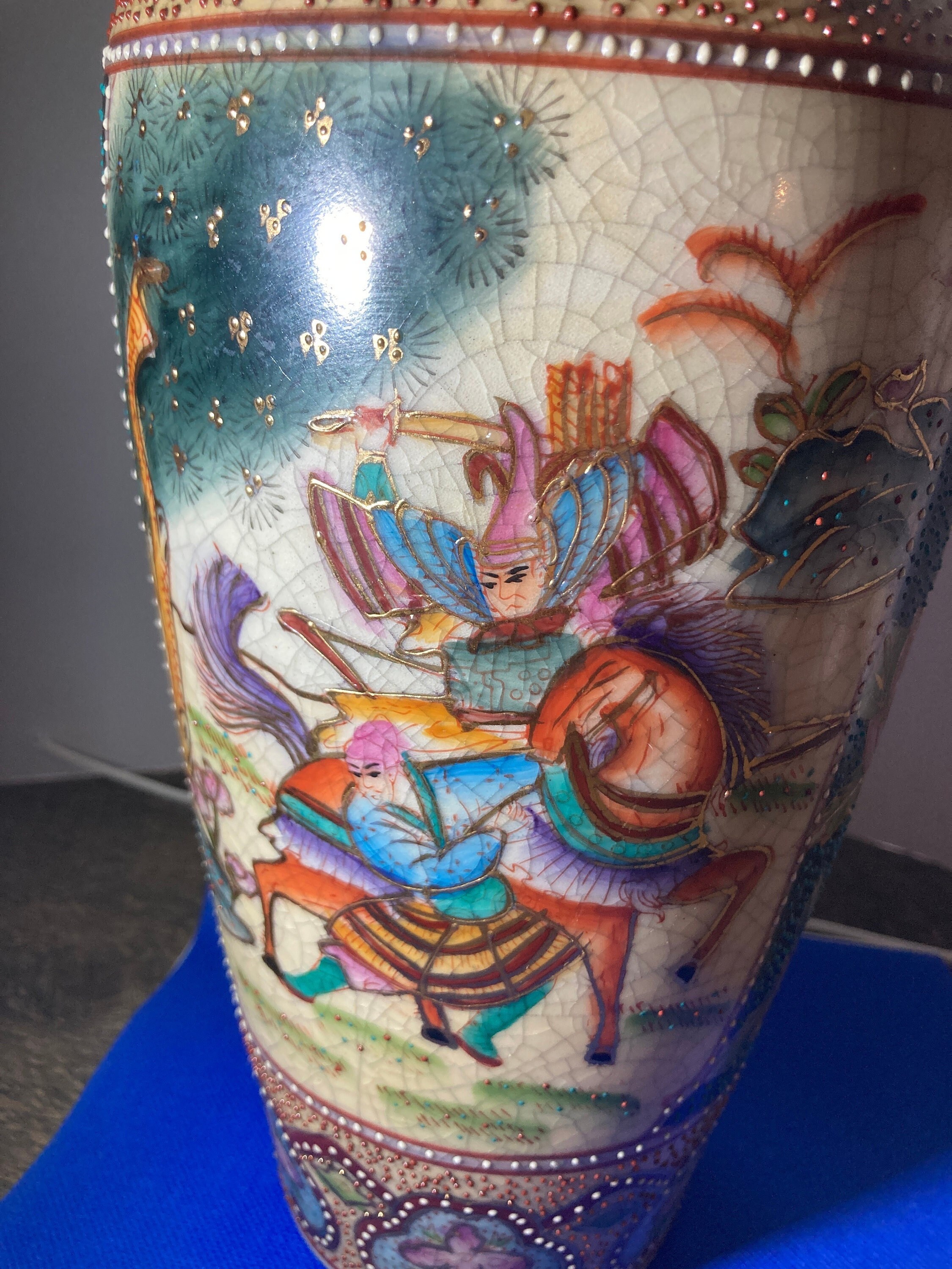 Rare Antique Chinese Vase. Moriage Gold Gilt. A Hand Painted