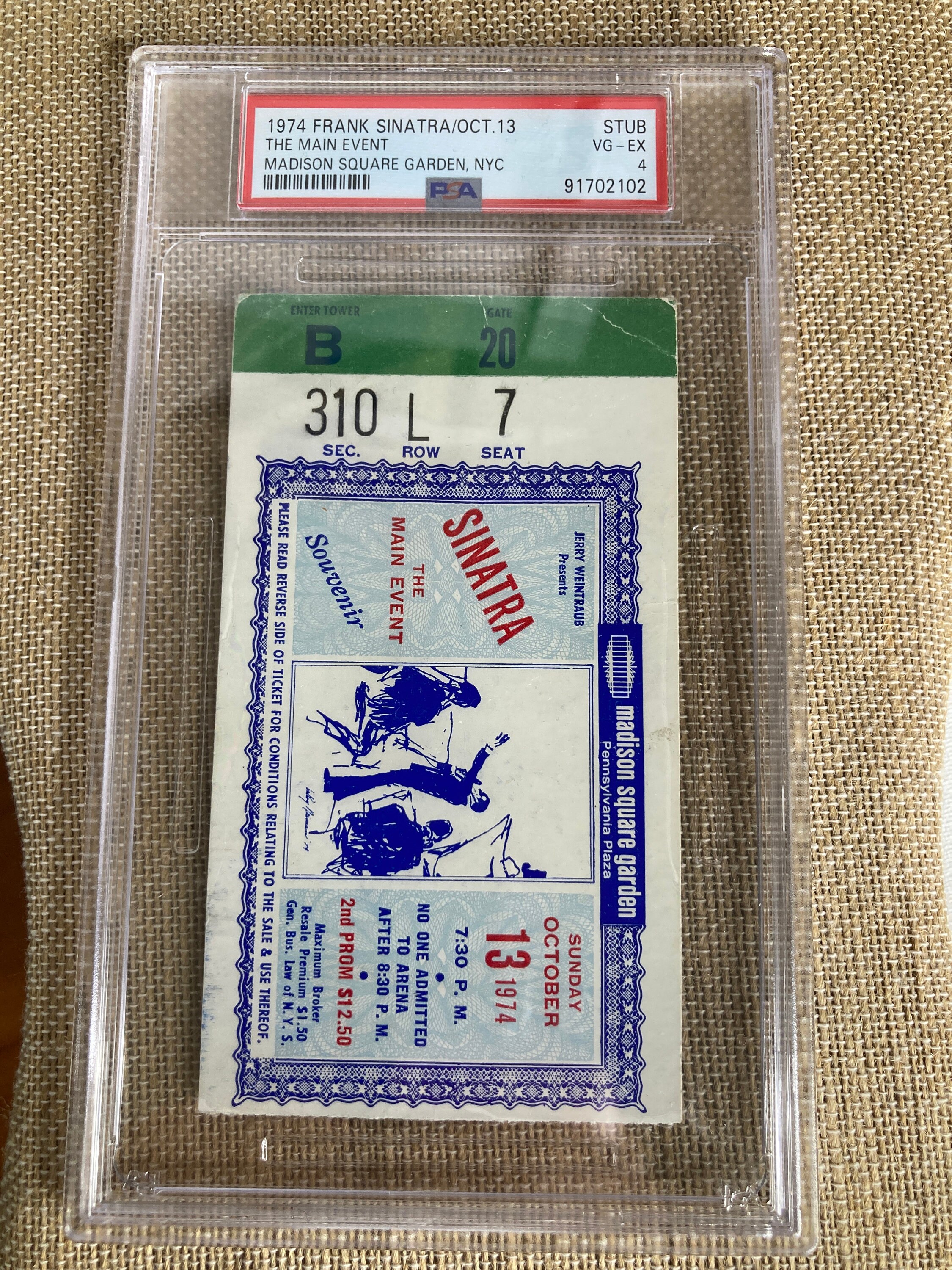 Very Rare Frank Sinatra Ticket Stub The Main Event October 13,1974.