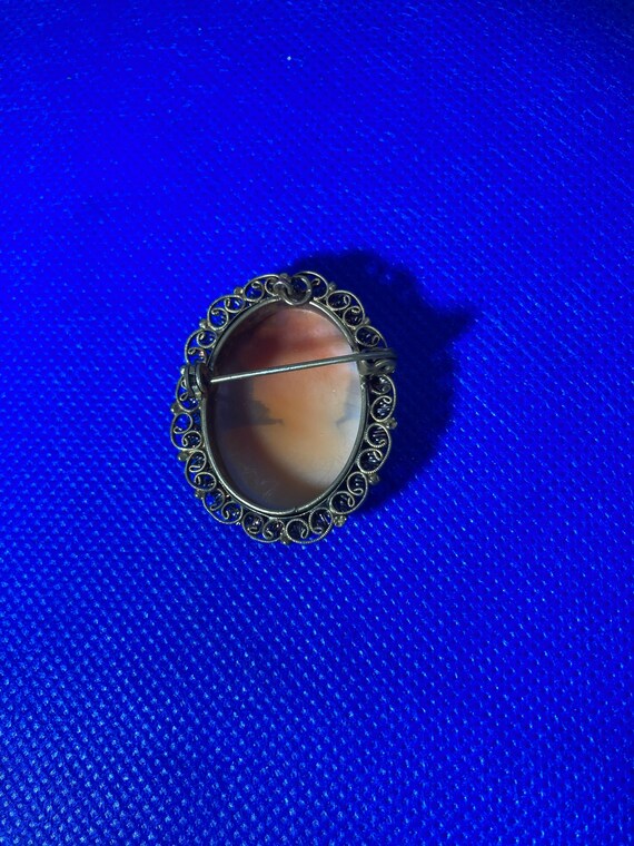 Antique shell & brass filigree cameo pin pendant … - image 4
