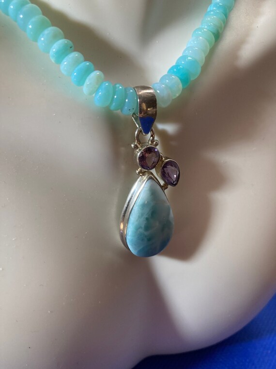 Larimar choker necklace with amethyst highlights … - image 4