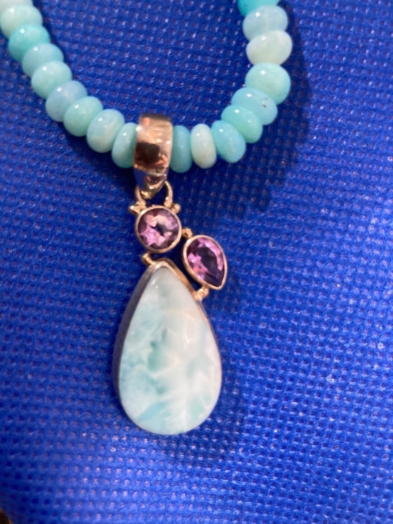 Larimar choker necklace with amethyst highlights … - image 7