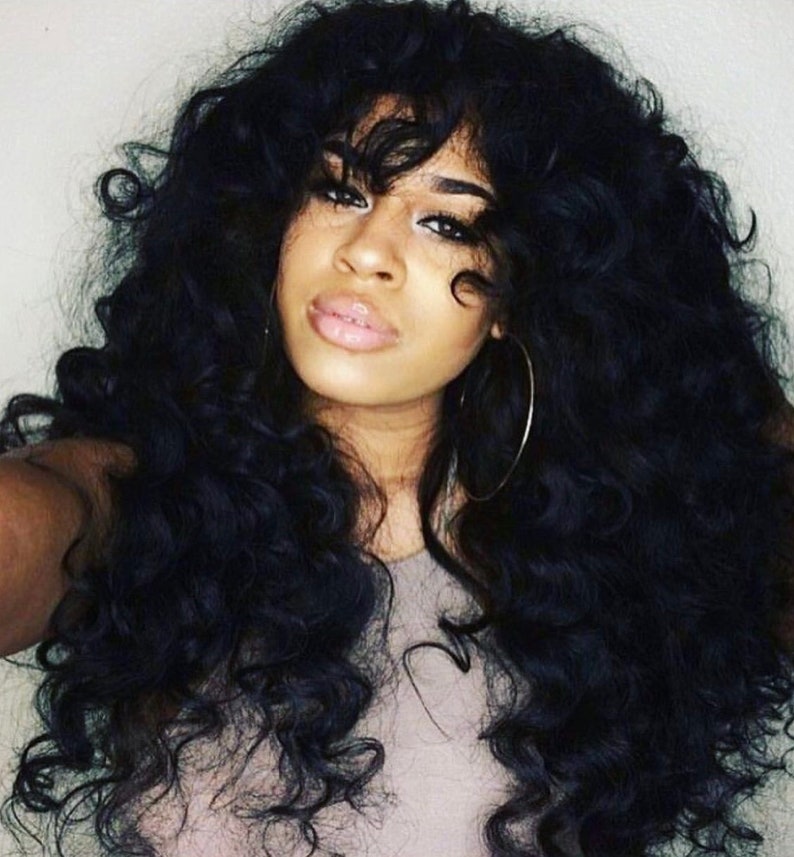 Li Li 2 0 Raw Indian Hair Extra Long Curly Wig With Bangs Black