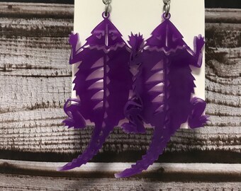 TCU Horned Frogs Earrings Acrylic Drop Earrings Statement Earrings Acrylic Earrings Acetate Earrings Large Earrings Laser Cut Earrings