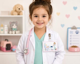 Insignia de veterinario personalizada para niños / Etiqueta de identificación personalizada para juegos de simulación / Disfraz para niños / Accesorio de disfraz de veterinario / Insignia de identificación infantil personalizada