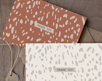 Conjunto de 5 tarjetas de agradecimiento - puntos simples - Tarjetas de patrón de impresión animal