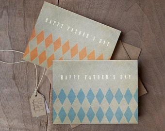 Tarjeta de feliz día del padre tarjeta - rústico diamante patrón - amarillo naranja azul simple moderno padre día
