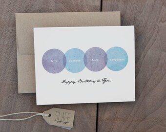 Rústico superposición círculo cumpleaños - tarjeta de cumpleaños moderna hecha a mano - lavanda azul rosado tarjeta