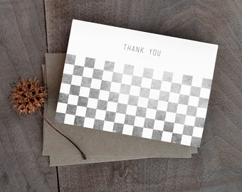 Conjunto de tarjeta gracias rústico tablero de ajedrez - juego de 4 tarjetas de tablero de ajedrez blanco y negro gracias
