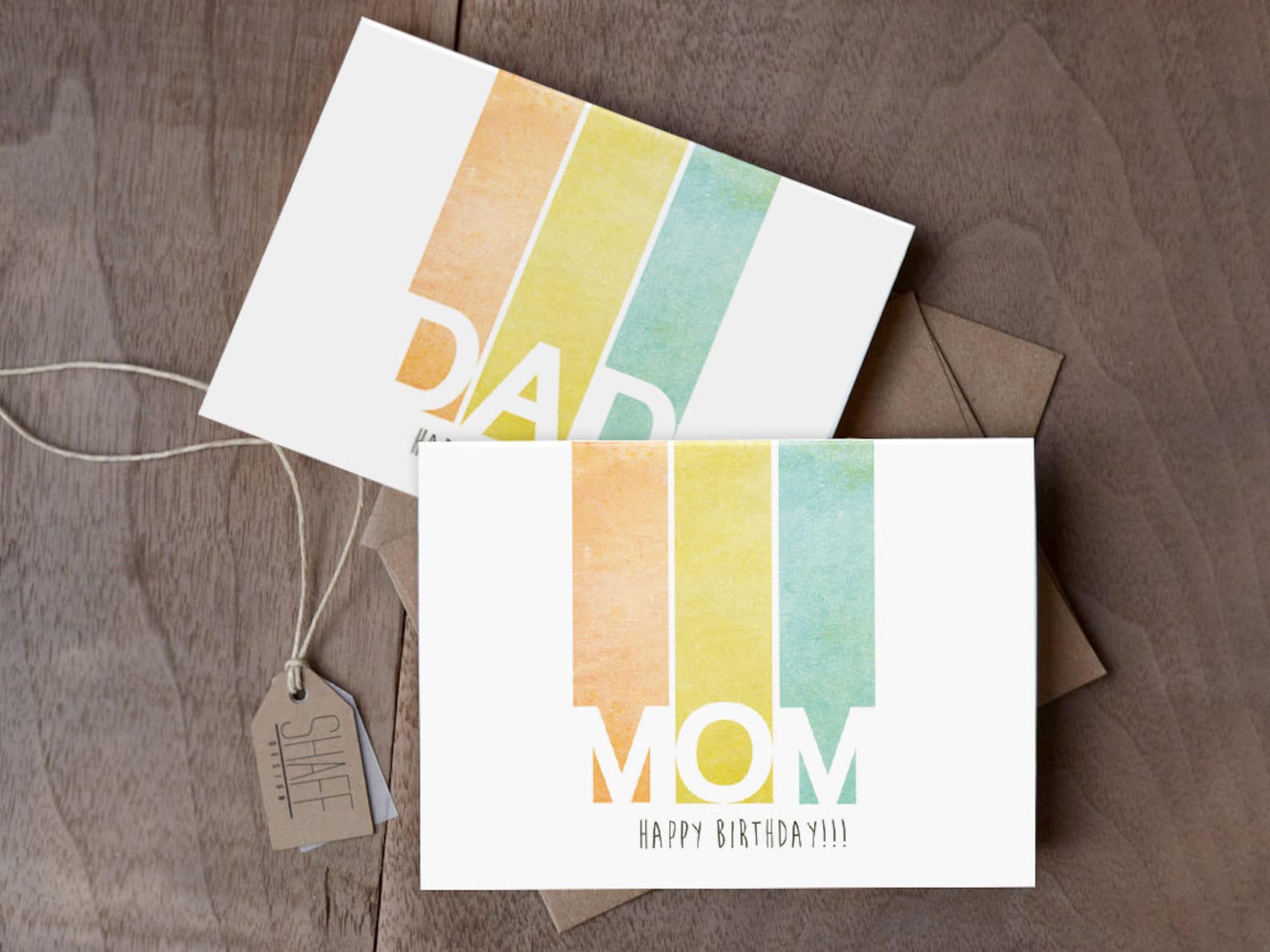 Mom Dad Birthday Cards - Rustic Striped Birthday Card - Modern Pastel