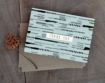 Conjunto de trazo negro gracias tarjeta - pincelada patrón tarjetas de agradecimiento - conjunto de 6 tarjetas de agradecimiento