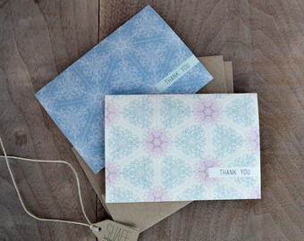 Los copos de nieve gracias juego de tarjetas - tarjetas de nota de flores, tarjetas Navidad invierno