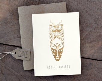 Invitación tarjeta sistema - tarjetas de invitación de la máscara de Tiki - partido invitación tarjeta de sistema