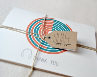 círculos coloridos en cuenta tarjetas, tarjetas de la música, conjunto de tarjetas de nota simple gracias, tarjetas naranja rojo turquesa, tarjetas modernas menta amarillo mostaza