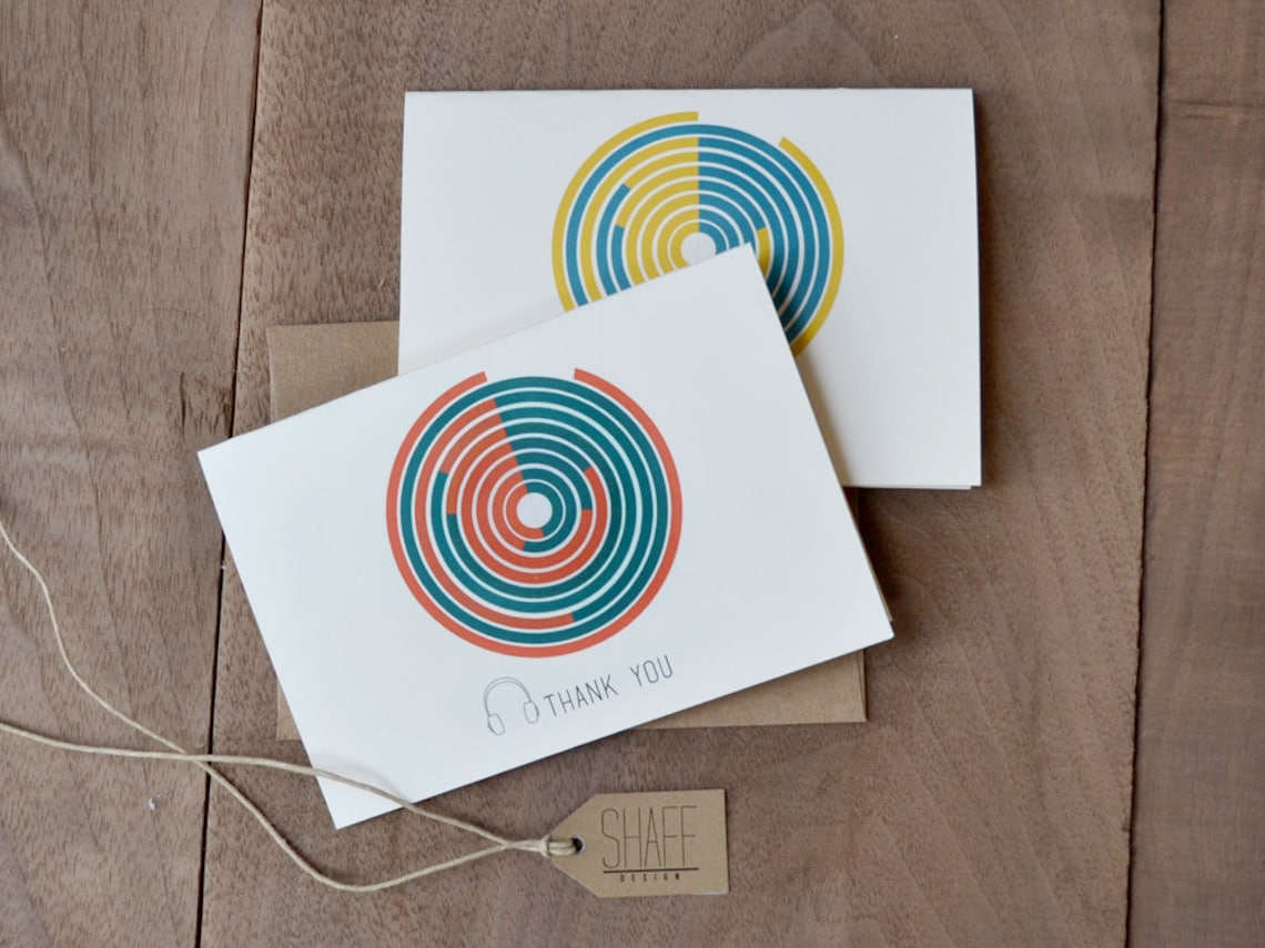 Colorful Circles Note Cards, Music Cards, Simple Thank You Note Cards ...