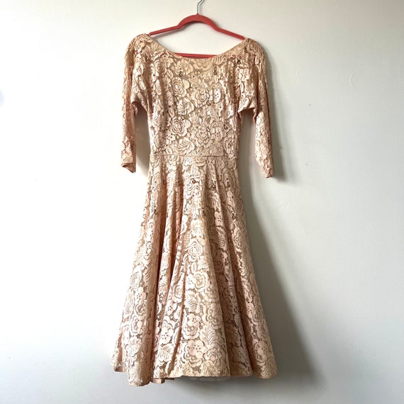 Vintage 1950s Lace Gown: Blush Rhinestone Shell Embellished Tea Length Dress  - Etsy
