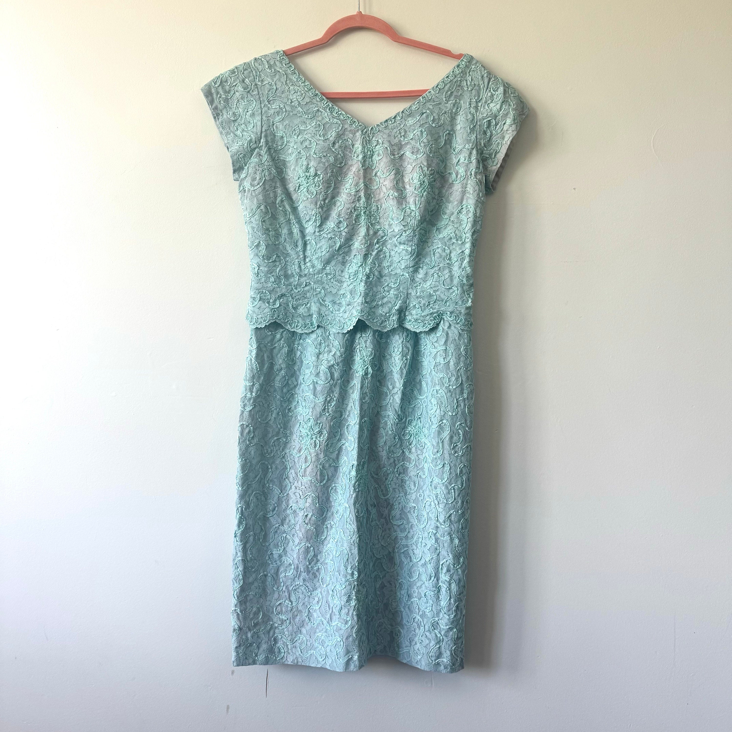 green emerald velvet dress Mint Beaded Lace Mini Dress XL