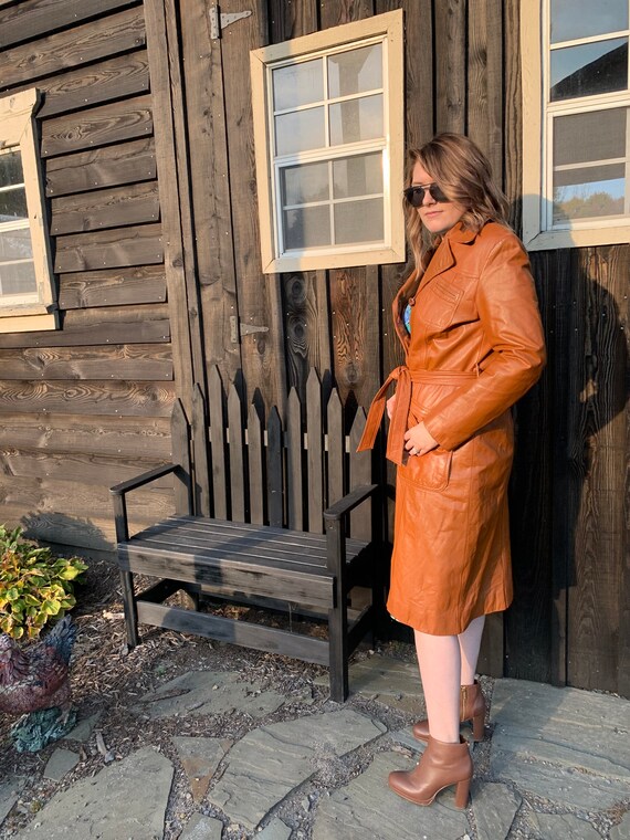 Vintage 1970s leather trench coat, leather jacket,