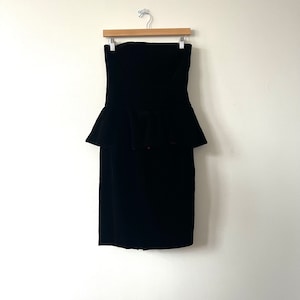Vintage 80’s Black Velvet Peplum Cocktail Dress, Red Detail, Ann Taylor Soft Velvet