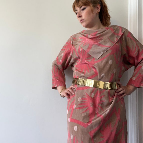 Vintage 1960s Obyran Pink and Bronze Cocktail Dre… - image 3