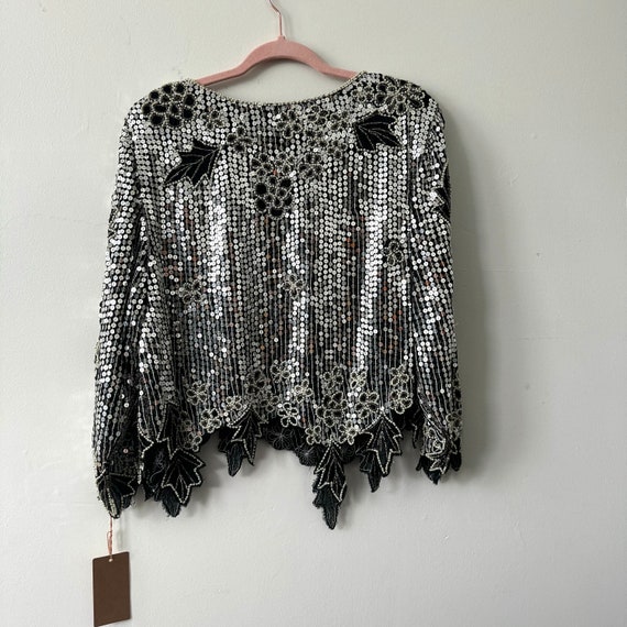 Vintage Party Top, Silk, Beads and Sequins, Silve… - image 6