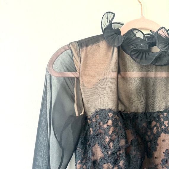 1970s Travilla Pleated Midi Dress, Black Lace, Hi… - image 2