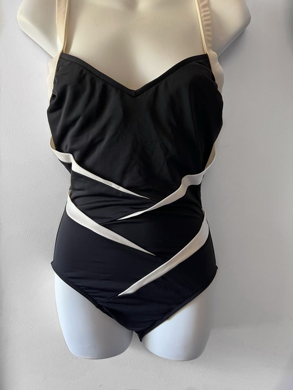 Vintage Black and White Swimsuit, 80s Swimwear, Summe… - Gem