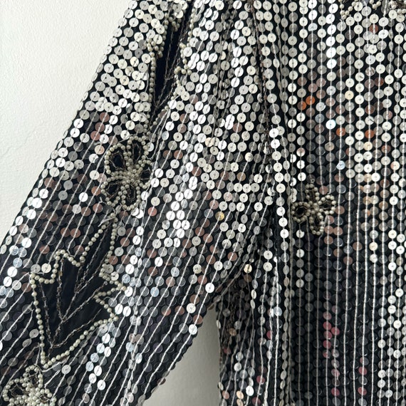 Vintage Party Top, Silk, Beads and Sequins, Silve… - image 4