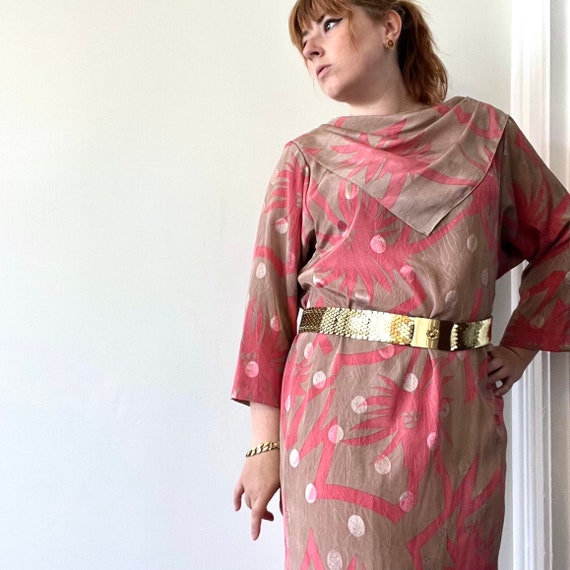 Vintage 1960s Obyran Pink and Bronze Cocktail Dre… - image 1