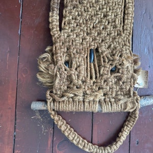 Grande Tenture Murale Macramé Vintage – Tribal, Bois, Perles, Jute (31x56)