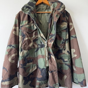Vintage Camo Jacket, Army M65, Military, Cold weather, Grunge Style, Medium