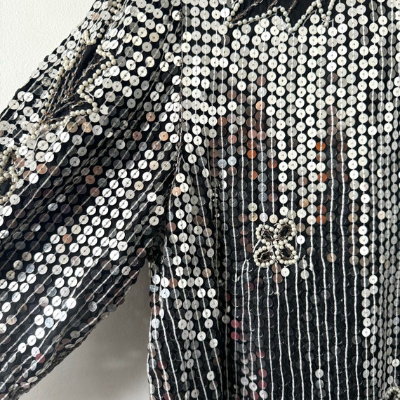 Vintage Party Top, Silk, Beads and Sequins, Silve… - image 7