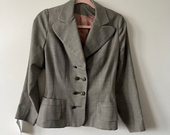Vintage 1940s Blazer, Gray Tone, Double Breasted Buttons, Rounded Lapel, Size S,