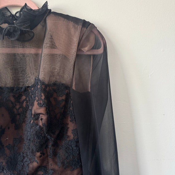 1970s Travilla Pleated Midi Dress, Black Lace, Hi… - image 5
