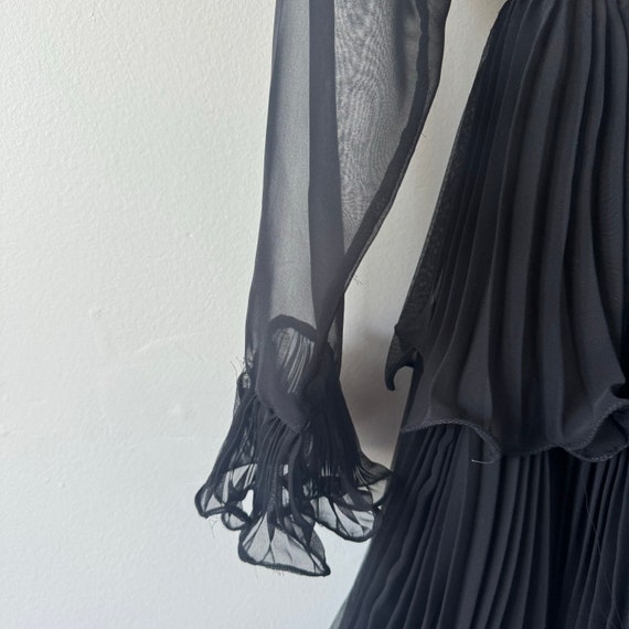1970s Travilla Pleated Midi Dress, Black Lace, Hi… - image 3