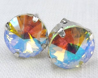 AB Crystal Stud Earrings: Rhinestone Stainless Steel Posts