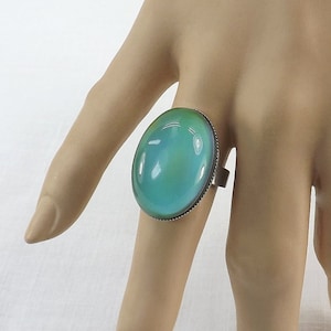 Large Oval Mood Ring Color change jewelry very big ring stainless steel adjustable statement ring